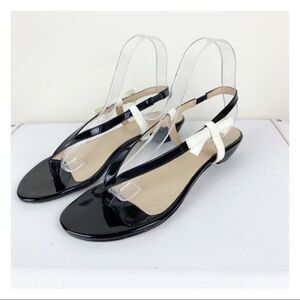 AMALFI Sandals Italy Patent Leather Sling Back Thong Bow Low Heel Black Size 7.5